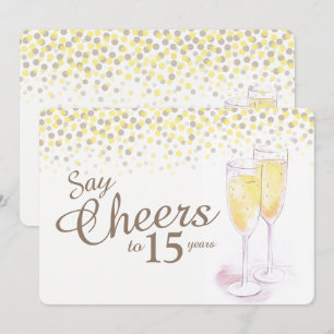 Invitation Verres à champagne Cheers 15e anniversaire de mari