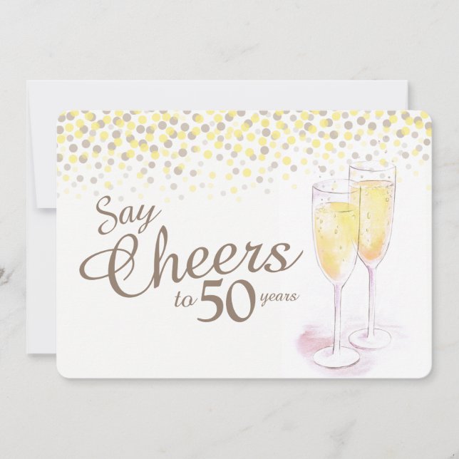 Invitation Verres à champagne Cheers 50e anniversaire (Devant)
