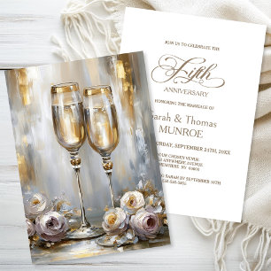 Invitation Verres à Champagne Dorés 5ème Anniversaire de Mari