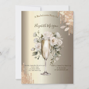 Invitation Verres à Champagne Floraux avec Gouttes de Paillet