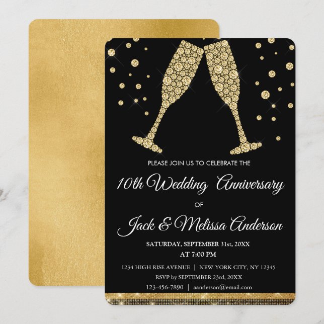 Invitation Verres à champagne pour fête d'anniversaire de mar (Devant / Derrière)