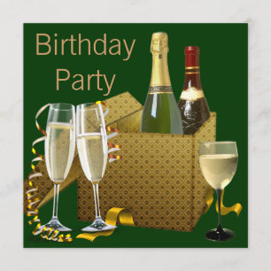 Invitation Verres à vin de champagne en or vert pour annivers
