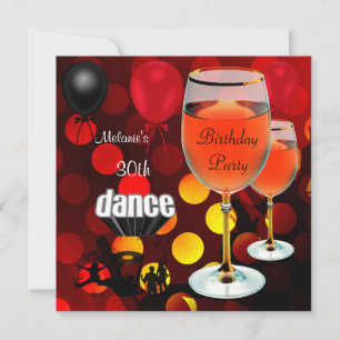 Invitation Verres à vin rouge et ballons de danse pour 30e an