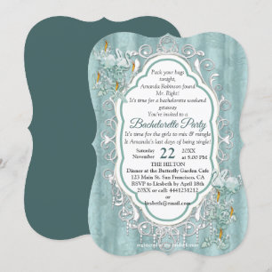 Invitation Verres de soie verte Sage & fleurs de flamants