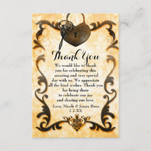 Invitation Verrouillage du coeur et clé Vintage Antique Merci