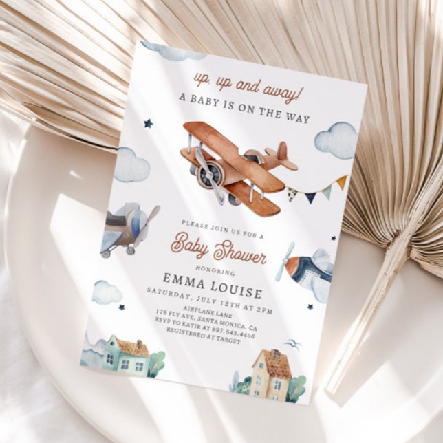 Invitation Vers le haut et vers l'extérieur, Baby shower Vint (Créateur téléchargé)