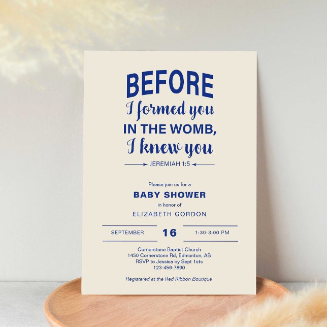 Invitation Verset de la Bible Baby shower Avant que je ne vou (Créateur téléchargé)