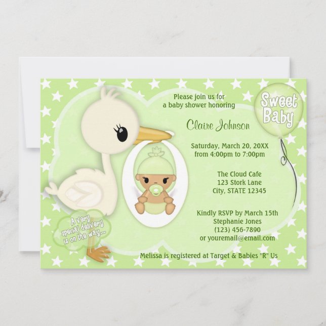 Invitation VERT 3B d'invitation de baby shower de la (Devant)