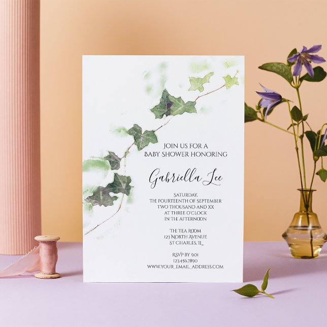 Invitation Vert anglais Vine d'aquarelle Baby shower (Créateur téléchargé)