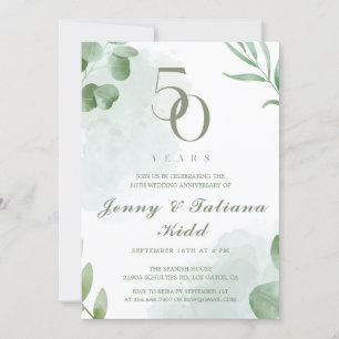 Invitation Vert aquarelle Feuille 50e anniversaire Mariage