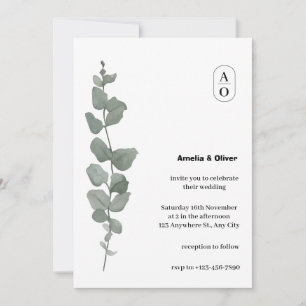 Invitation Vert Aquarelle Feuilles Élégant Simple Mariage Inv