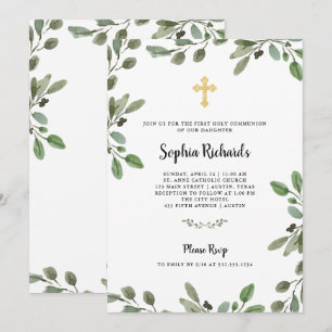 Invitation Vert aquarelle simple Première sainte communion