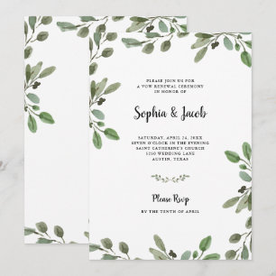 Invitation Vert aquarelle simple   Renouvellement de Vow mari