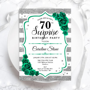 Invitation Vert Argent Blanc Surprise 70e anniversaire