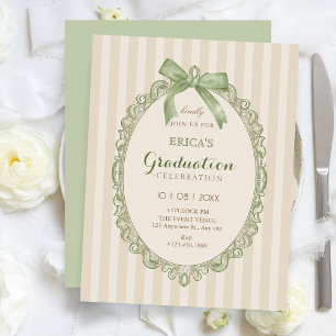 Invitation Vert beige vintage élégant doux diplôme à ruban