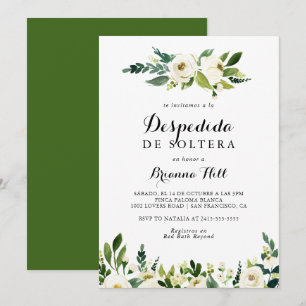 Invitation Vert Blanc Automne Floral Fête des mariées espagno