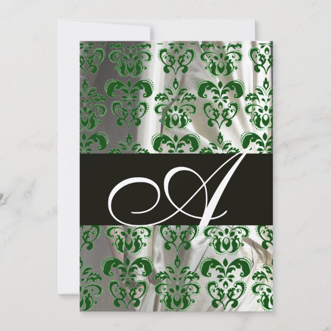 INVITATION VERT BLANC NOIR SILK DAMASK MONOGRAM CHAMPAGNE (Devant)