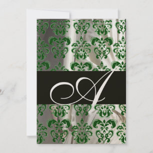 INVITATION VERT BLANC NOIR SILK DAMASK MONOGRAM CHAMPAGNE