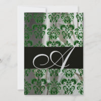 VERT BLANC NOIR SOIE DAMASSÉ MONOGRAMME ARGENT