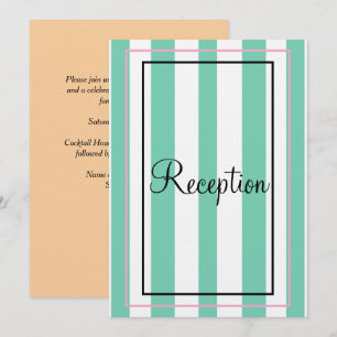 Invitation Vert Blanc Rose Beige Monogramme Rayures Réception