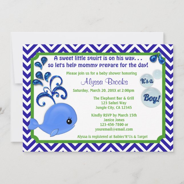 Invitation Vert bleu de Chevron d'invitations de baby shower (Devant)