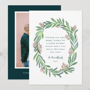 Invitation Vert bleu Illustré Floral Wreath Photo Holiday