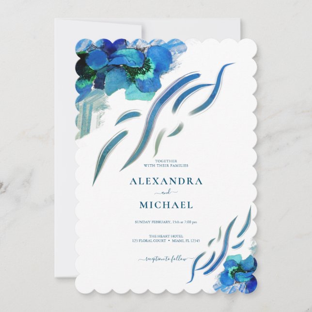 Invitation Vert bleu Iris Fleurs Mariage botanique (Devant)