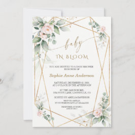 Invitation Vert Blush Floral Gold Feuilles bébé en fleurs