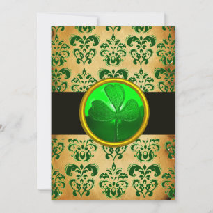 Invitation VERT BRUN DAMAS PARCHEMIN AVEC TRÈFLE Noir