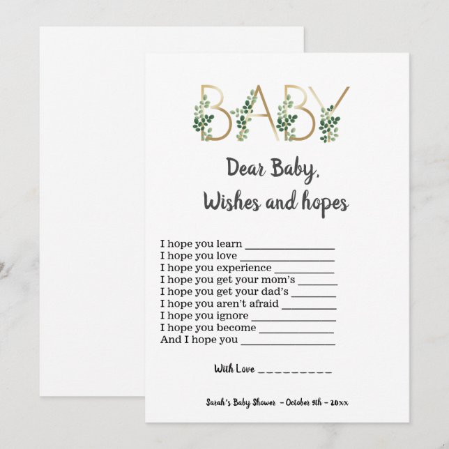 Invitation Vert Cher bébé espoir souhaite Baby shower jeu (Devant / Derrière)