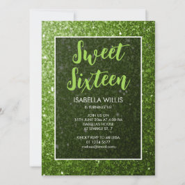 Invitation Vert clair étincelles Sweet 16 élégant script