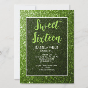 Invitation Vert clair étincelles Sweet 16 élégant script