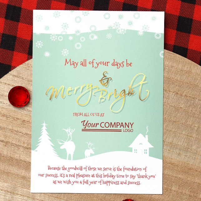 Invitation Vert clair, Logo rouge, White Snow Company (Mint Green White Red Logo Company Holiday Christmas Cards Rustic Elk)