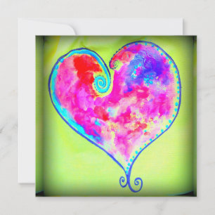 Invitation vert coeur rose tourbillonnant