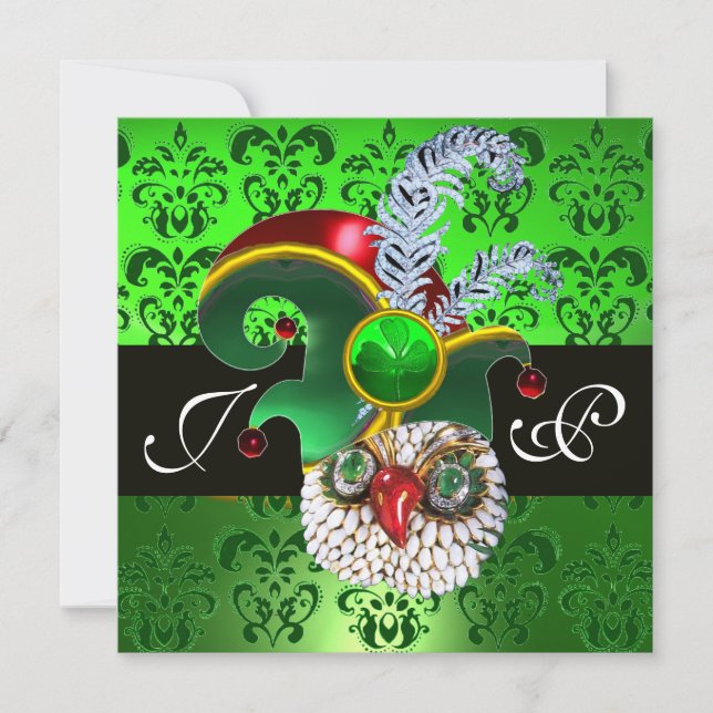 INVITATION VERT DAMAS ,HIBOU JOYAU ,CHAPEAU LUTIN ,PLUMES DIA (Devant)