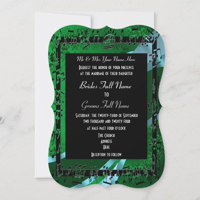 Invitation Vert damask élégant mariage formel (Devant)