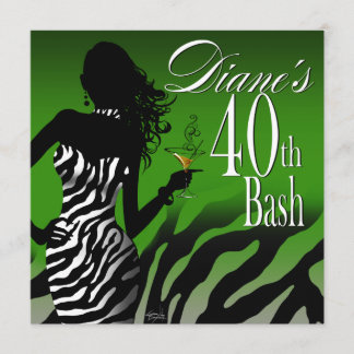 Invitation Vert de l'anniversaire de Diane de zèbre de bombe