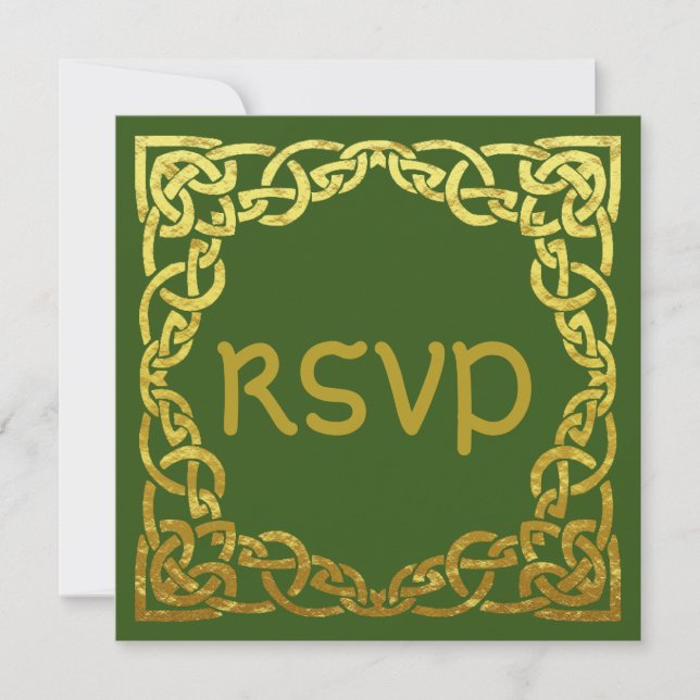 Invitation Vert de mariage celtique | Nœud celtique en or fau (Devant)