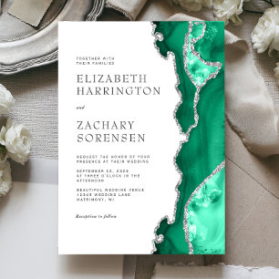 Invitation Vert de mousse Argent Noces d'Agate
