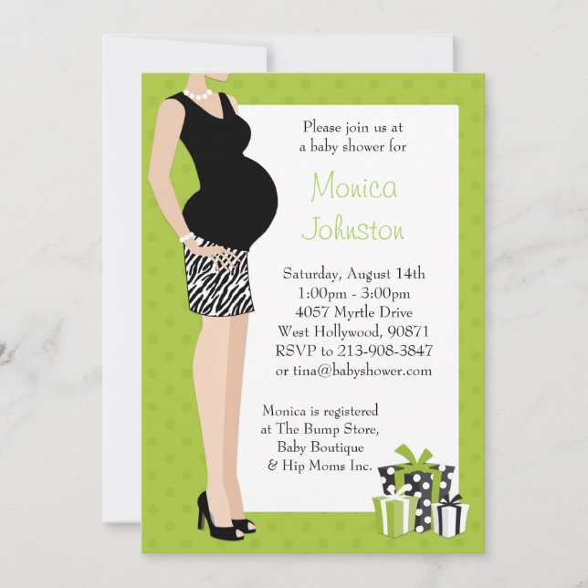 Invitation Vert d'invitation de baby shower avec le motif de (Devant)