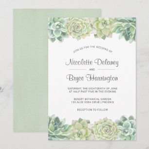 Invitation Vert du désert Aquarelle Succulents Mariage