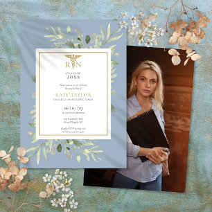 Invitation Vert Dusty bleu RN Nursing Graduation Photo