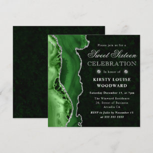 Invitation Vert élégant et argent paillettes agate Sweet Sixt