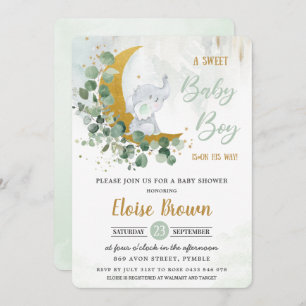 Invitation Vert Eléphant Vert Doux bébé bébé garçon douche 