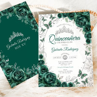 Vert émeraude Argent Floral Quinceanera