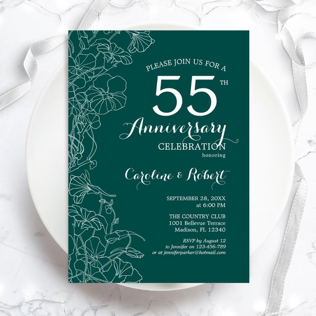 Invitation Vert émeraude floral 55e anniversaire (Créateur téléchargé)