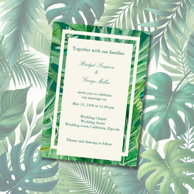 Invitation vert émeraude mariage tropical (Créateur téléchargé)