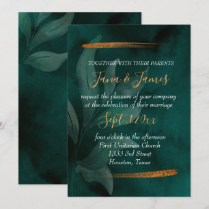 Invitation vert émeraude moderne et feuille