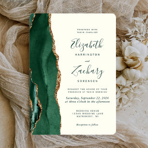 Invitation Vert émeraude Or Agate Ivoire Mariage arrondi