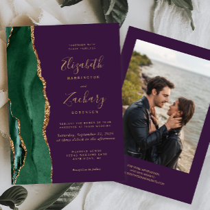 Invitation Vert émeraude Or Agate Photo Violet Mariage